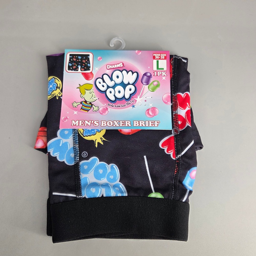 Charms Blow Pop Boxer Briefs Mens Large Black Candy Print Novelty Retro Fun